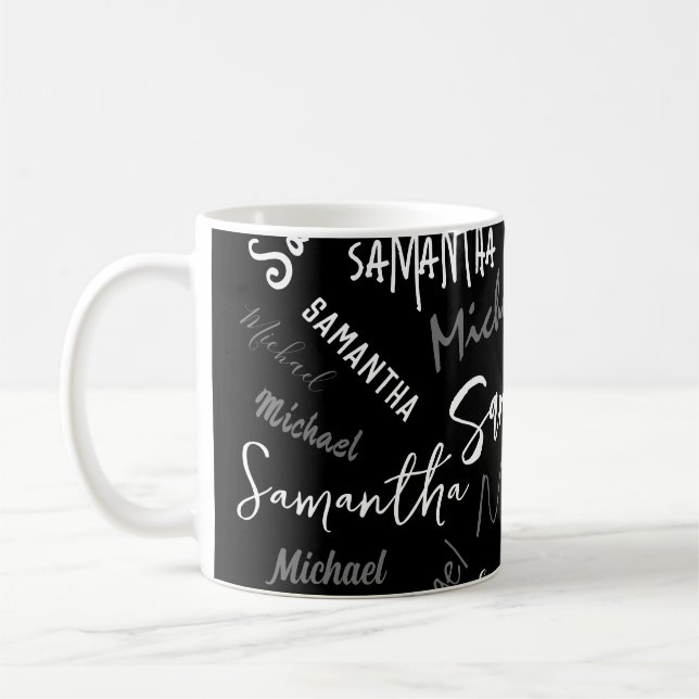 Mug Deux noms couple motif monogramme noir gris blanc (Gauche)