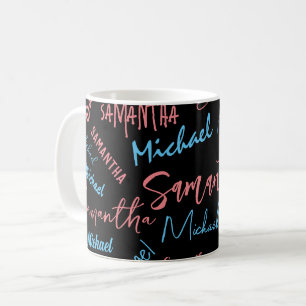 Mug Deux noms couples motif monogramme bleu clair rose
