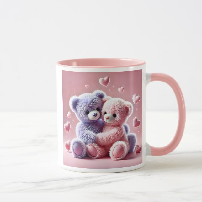 Mug Deux oursons en peluche qui se font un câlin. (Droite)