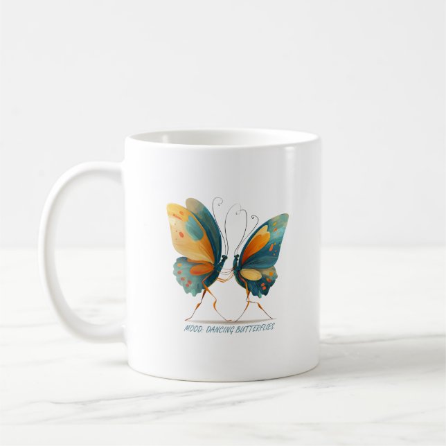 Mug Deux papillons dansent, ailes colorées.   (Gauche)