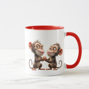 Mug Deux petits singes rigolos se tenant la main.