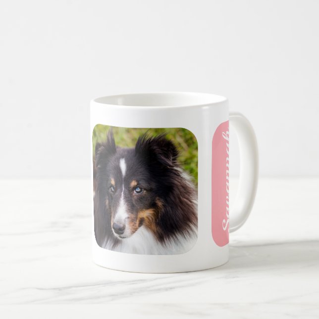 Mug Deux Photos Personnalisées Avec Nom Sur Rose (Devant droit)