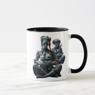 Mug Deux poupées câlinent leurs doux lapins.
