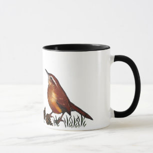 Mug Deux roitelets, cônes de pin : Huile en pastel,