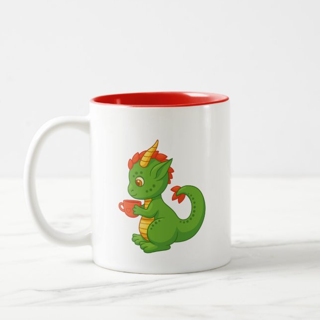 Mug deux tons avec bébé dragon mignon tenant une t (Gauche)