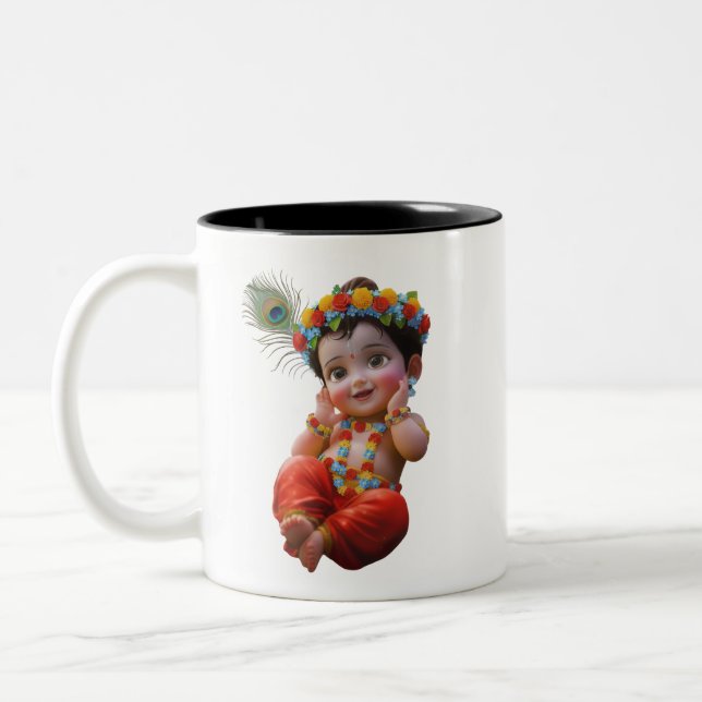 Mug deux tons avec joli petit Krishna de l'art ind (Gauche)