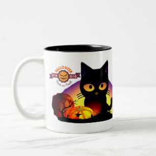 Mug deux tons Chat Noir Halloween Mignon