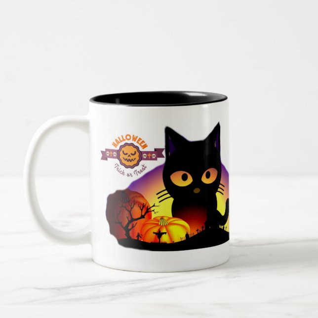 Mug deux tons Chat noir Halloween mignon (Gauche)