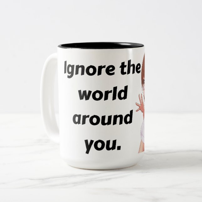 Mug deux tons de style anime 'Ignorez le monde' (Devant gauche)