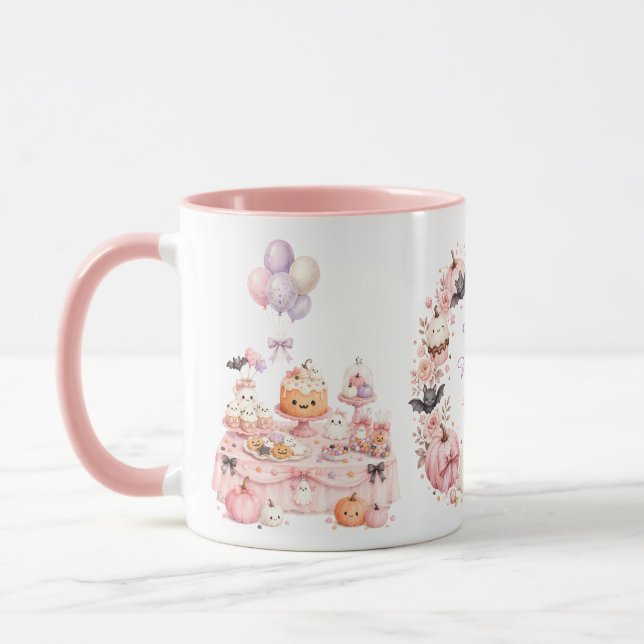 Mug deux tons pour anniversaire Halloween rose (Gauche)