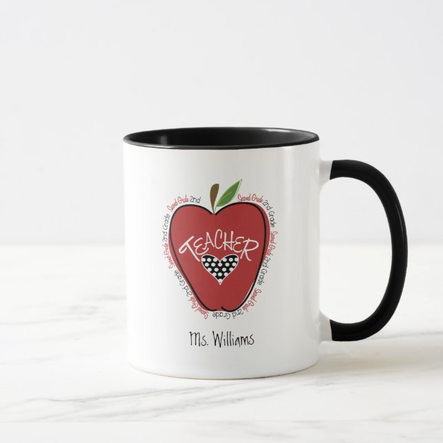 Mug Deuxième rouge Apple de professeur de catégorie (Droite)