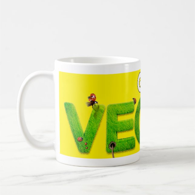 Mug Devenez végétalien jaune vif et vert (Gauche)