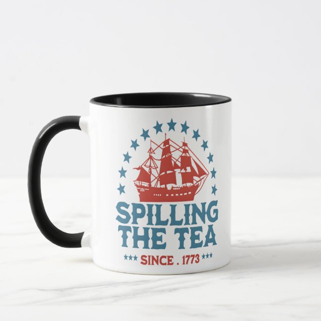 Mug Déverser Le Thé Depuis 1773 Rouge Blanc Bleu Drôle (Gauche)