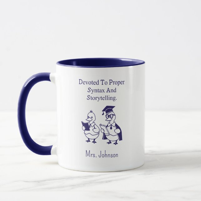 Mug Devoted To Proper Syntax & Storytelling Design (Gauche)