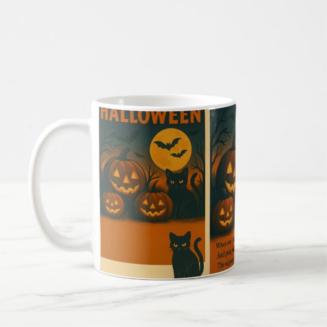 Mug d'Halloween avec chat noir, Citrouille et M co (Gauche)