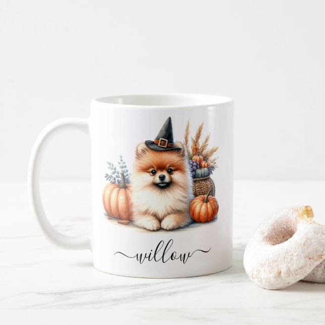 Mug d'Halloween de Poméranie avec nom personnalisé (Avec donut)