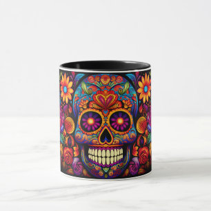 Mug Dia de los Muertos Ajouter un nom Skull Sky Black