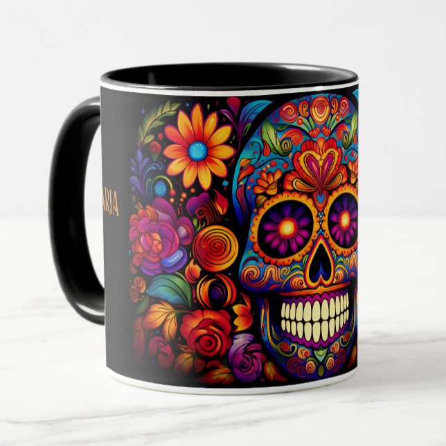 Mug Dia de los Muertos Ajouter un nom Skull Sky Black  (Créateur téléchargé)