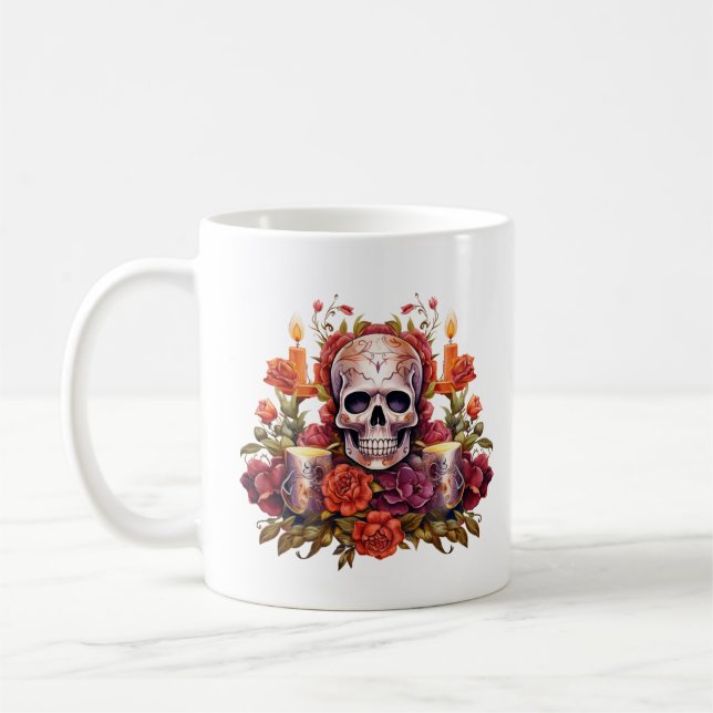 Mug Dia de los Muertos Beau crâne à sucre fleuri (Gauche)