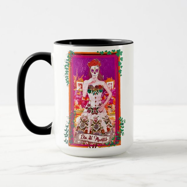 Mug Dia de los Muertos Catrina avec violet et vert (Gauche)