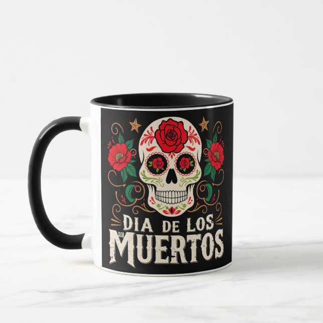 Mug Dia de los muertos crâne et fleurs (Gauche)