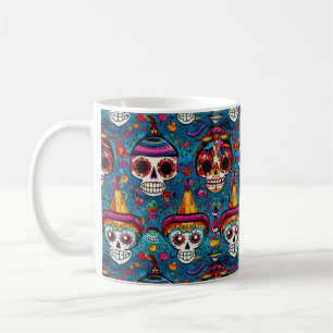 Mug Dia de Muertos, motif de crânes de sucre bleu