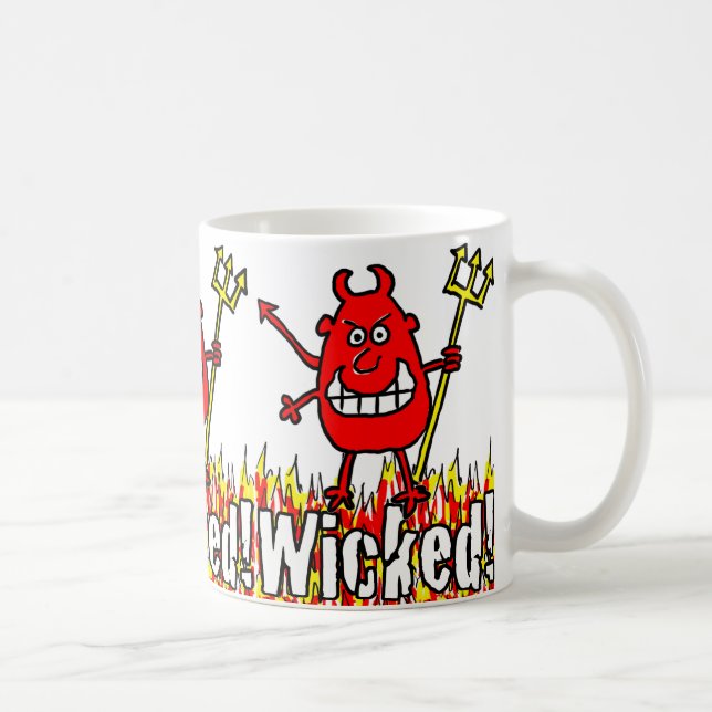 Mug Diable méchant avec trident dans les flammes (Droite)