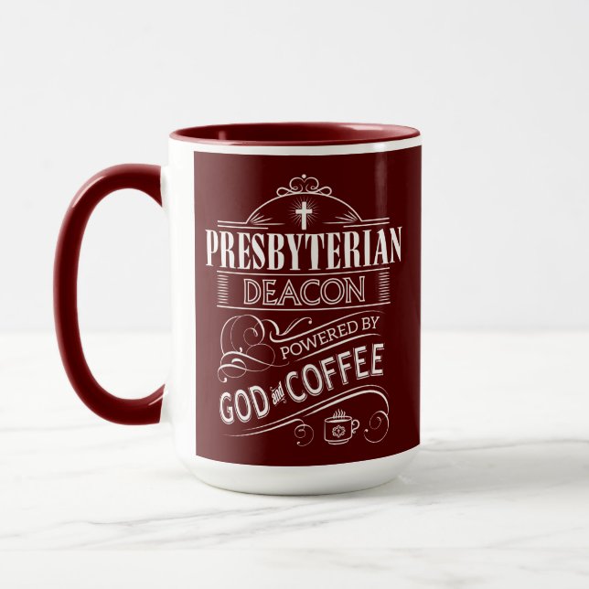 Mug Diacre presbytérien, actionné par Dieu et le café (Gauche)