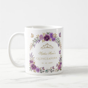 Mug Diadème Papillon Floral Violet Or Quinceañera