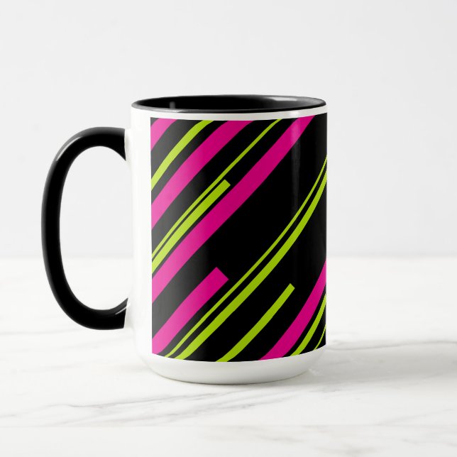 Mug Diagonales en vert citron, rose et noir (Gauche)