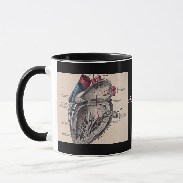 Mug Diagramme vintage du coeur anatomique personnalisé (Gauche)