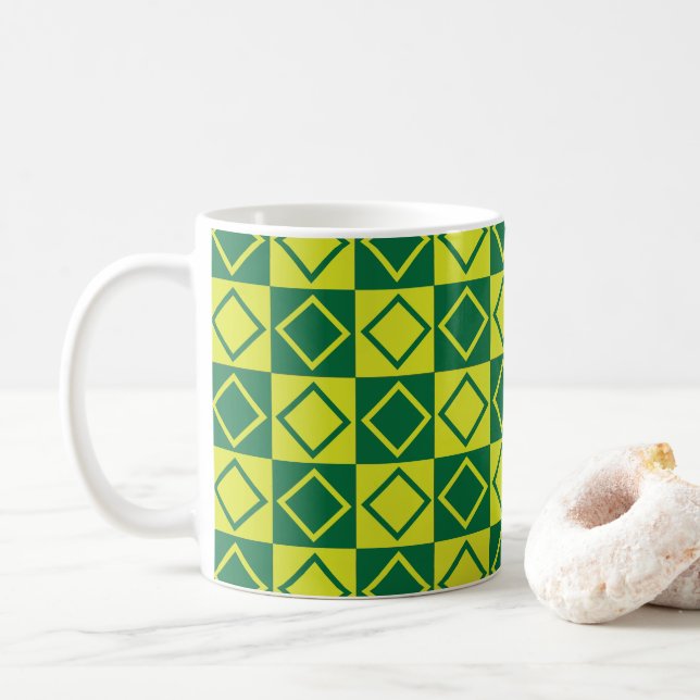 Mug Diamant Carré vert moderne géométrique (Avec donut)