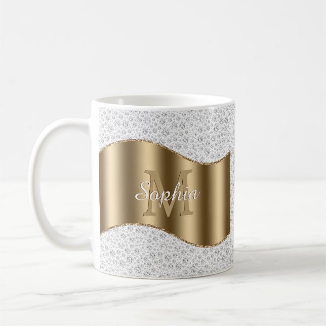 Mug Diamants, Grand Monogramme Or Nom de script blanc  (Gauche)