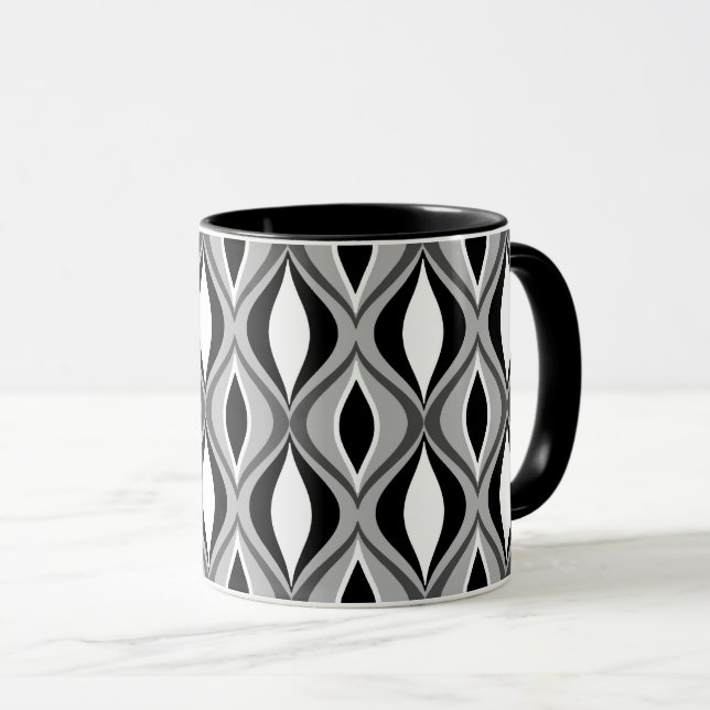 Mug Diamants Modernes du Milieu du Siècle, Noir, Blanc (Devant droit)