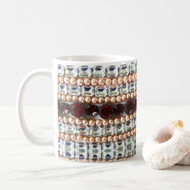 Mug Diamants Rhinestones rubis garnets perles (Avec donut)