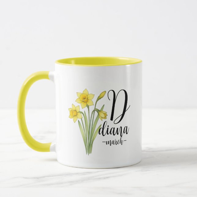 Mug Diana – Fleur de naissance de mars Jonquille, Joli (Gauche)