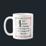 Mug Dickens A Christmas Carol Cosy Vintage Victorian<br><div class="desc">Cette tasse de Noël donne vie à la transformation émouvante d’Ebenezer Scrooge dans le Carol de Noël de Charles Dickens. Avec son voeu de "tenir Noël dans mon coeur" toute l'année, cette citation chère est présentée dans la typographie victorienne vintage, encastrée dans un cadre orné d'inspiration antique. Parfait pour ceux...</div>