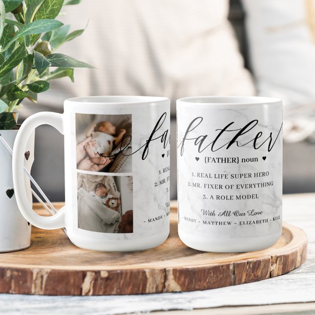 Mug Dictionnaire Père Définition Photo Collage Marbre (Créateur téléchargé)