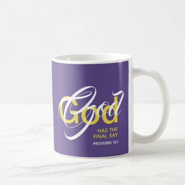 Mug DIEU A LE DERNIER DIT Écriture Monogramme Violet (Droite)