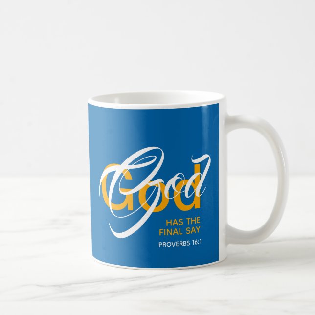 Mug DIEU A LE DERNIER DIT Monogramme Écriture Bleu (Droite)