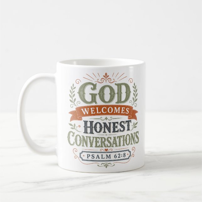 Mug Dieu accueille les conversations honnêtes Citation (Gauche)