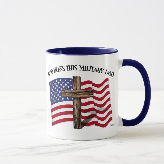 Mug DIEU BÉNISSE CE PÈRE MILITAIRE croix robuste & dra (Droite)