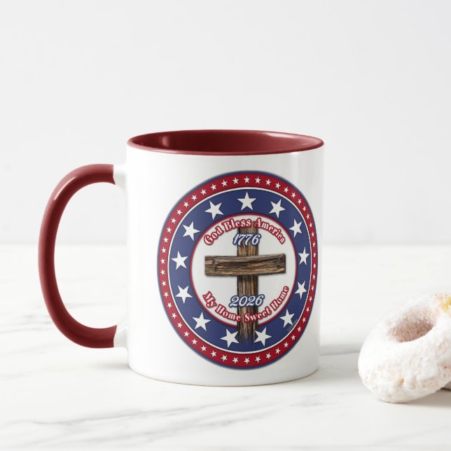 Mug Dieu bénisse l'Amérique, ma maison douce maison, c (Avec donut)