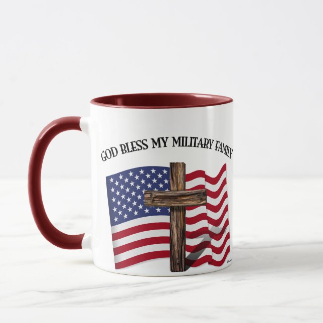 Mug DIEU BÉNISSE MA FAMILLE MILITAIRE croix robuste, d (Gauche)
