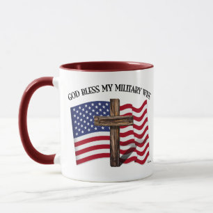 Mug DIEU BÉNISSE MA FEMME MILITAIRE, croix robuste & d