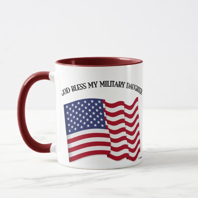 Mug DIEU BÉNISSE MA FILLE MILITAIRE avec drapeau améri (Gauche)