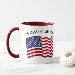Mug DIEU BÉNISSE NOTRE FORCE AÉRIENNE avec drapeau amé