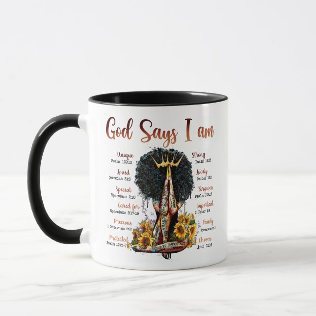 Mug Dieu dit JE SUIS Femme Chrétienne Noire Mélanine S (Gauche)