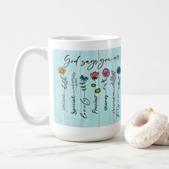 Mug "Dieu dit que vous êtes..." Conception de foi pers (Avec donut)