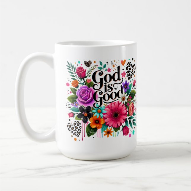 Mug Dieu est bon Floral Foi chrétienne (Gauche)